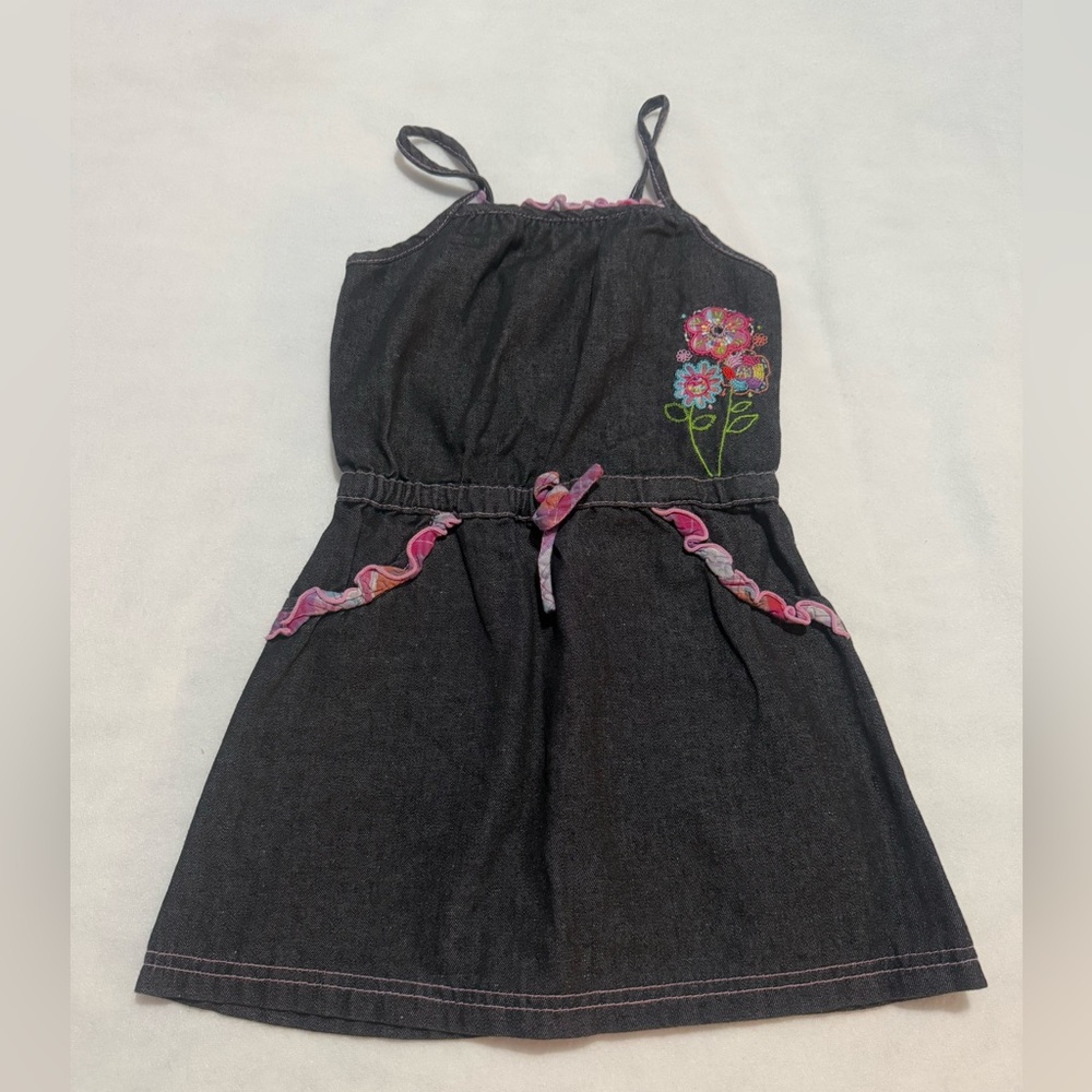 Denim Dress with Flower embroidered
